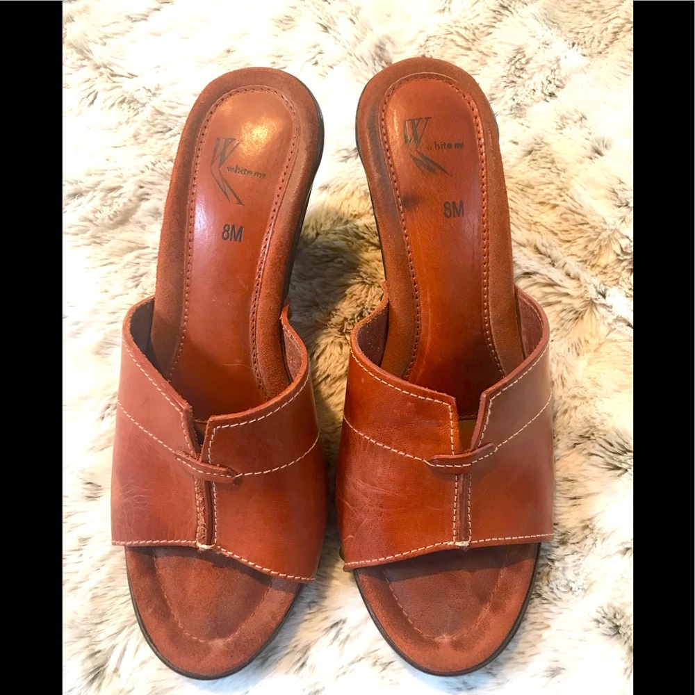Brown Leather Heeled Mule